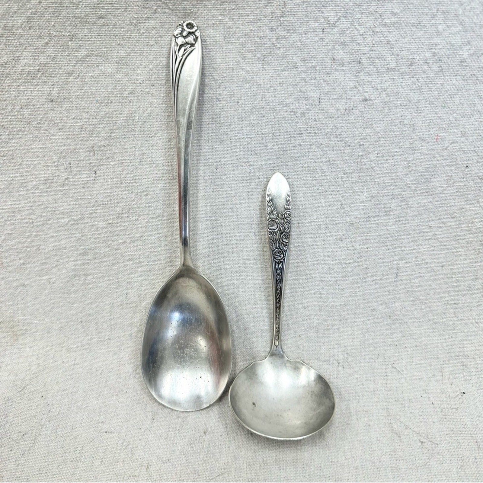 Vintage 1847 Rogers Daffodil serving spoon & National Silver Co ladle servewear
