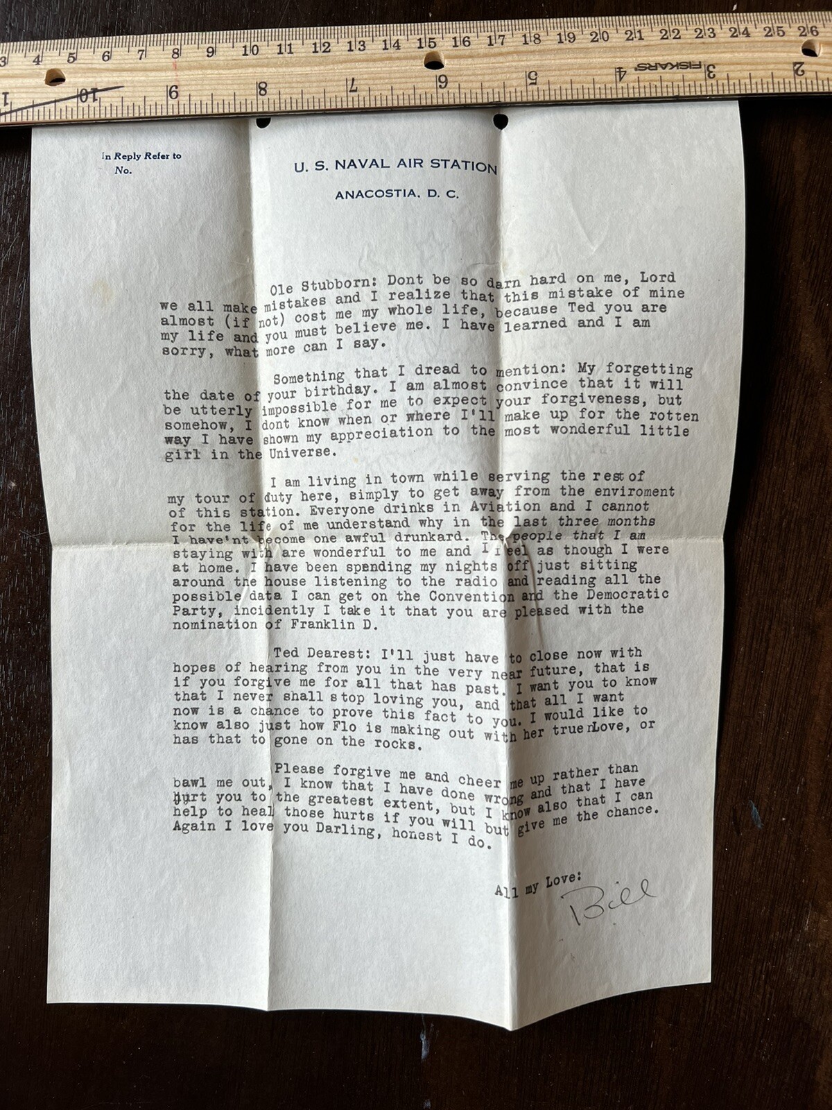 1932 U.S. NAVAL STATION LETTER DISCUSSING NOMINATION OF FDR AS PRESIDENT
