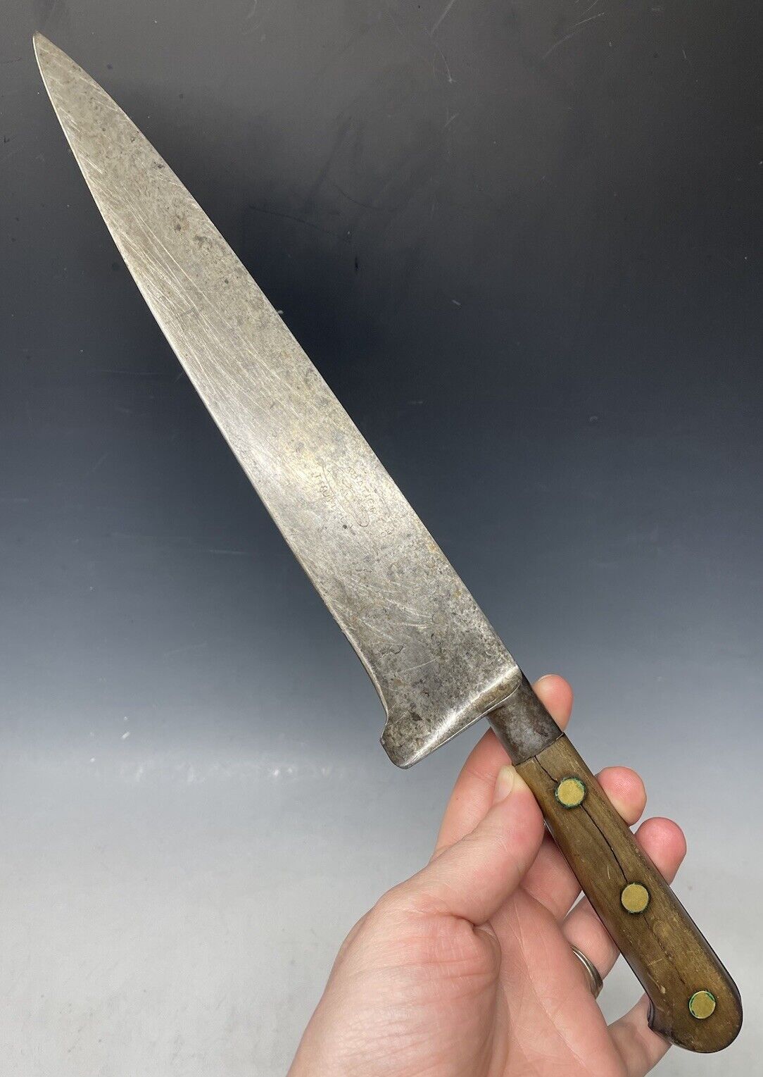 Antique Chef's Knife Carbon Steel SABATIER TRUMPET FRANCE Length 14.25 In