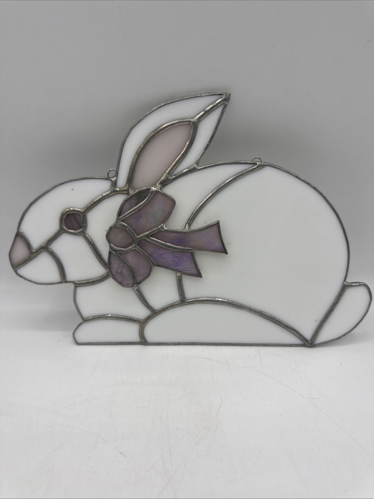 Stained Glass White Bunny Suncatcher Easter Bunny 6” L  x 9” W