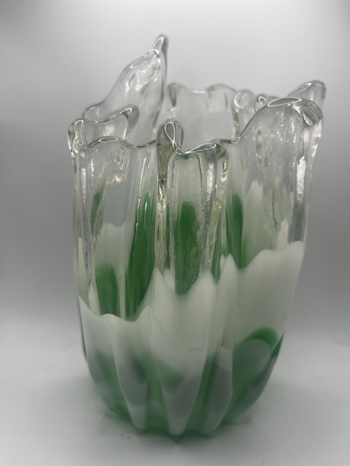 Vintage Crowncraft Hand blown vase (green/white/clear) Vintage Crowncraft Hand blown vase (green/white/clear)