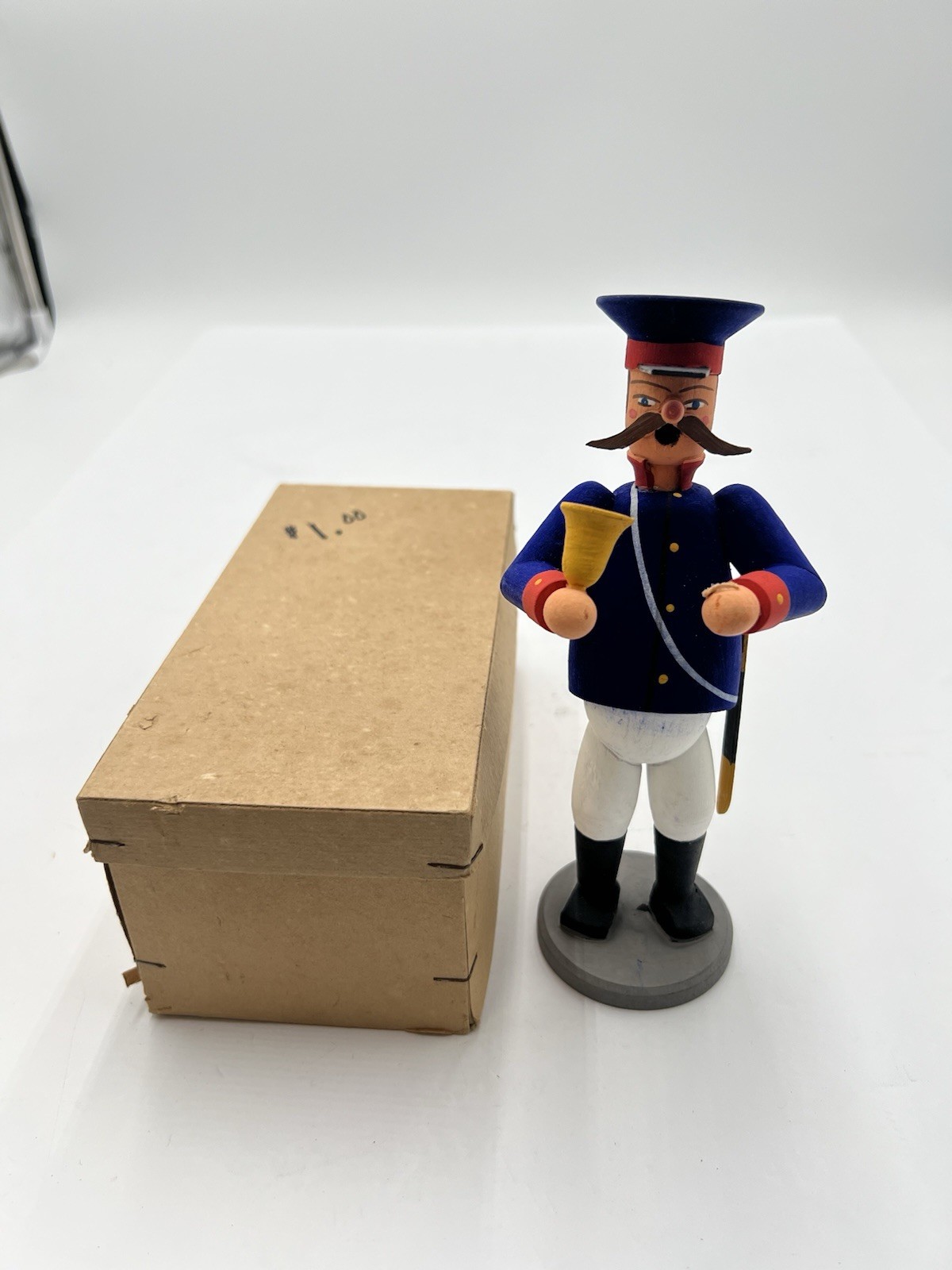 Vintage Erzgebirge German Policeman Incense Smoker Wood Figure w/ Original Box