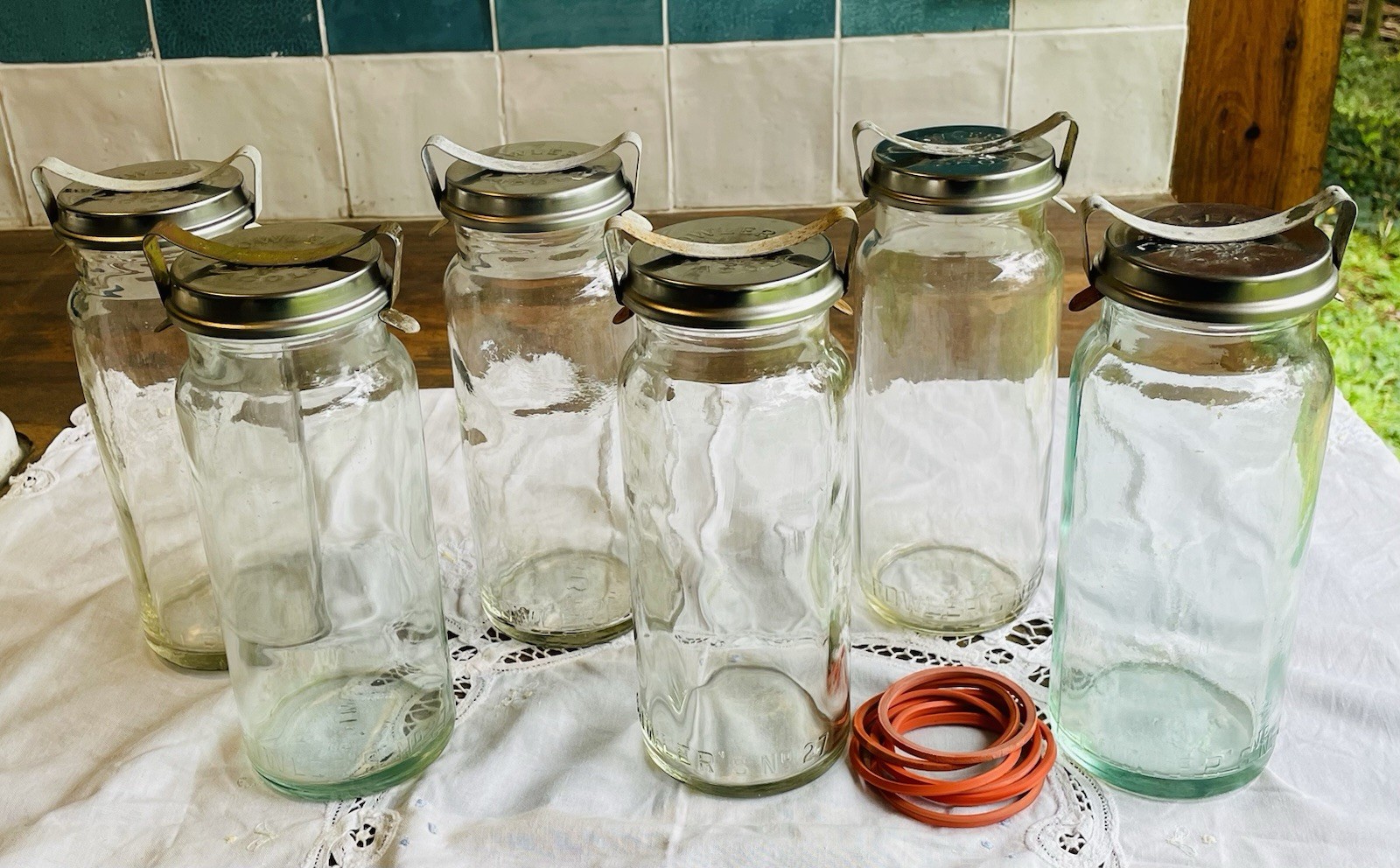 6 x FOWLERS VACOLA No 27 Food Preserving Canning Jars w Clip Lids + Seals