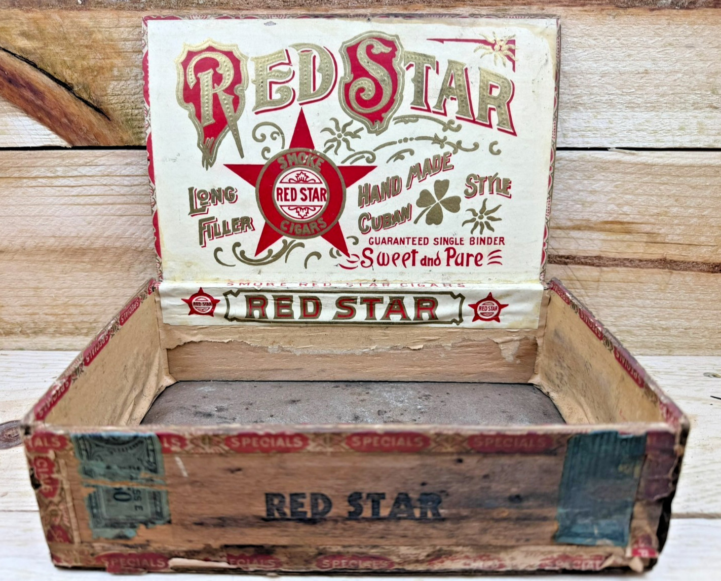Very Unique Vintage Red Star Cigar Box Union Made St. Louis MO Tobacciana