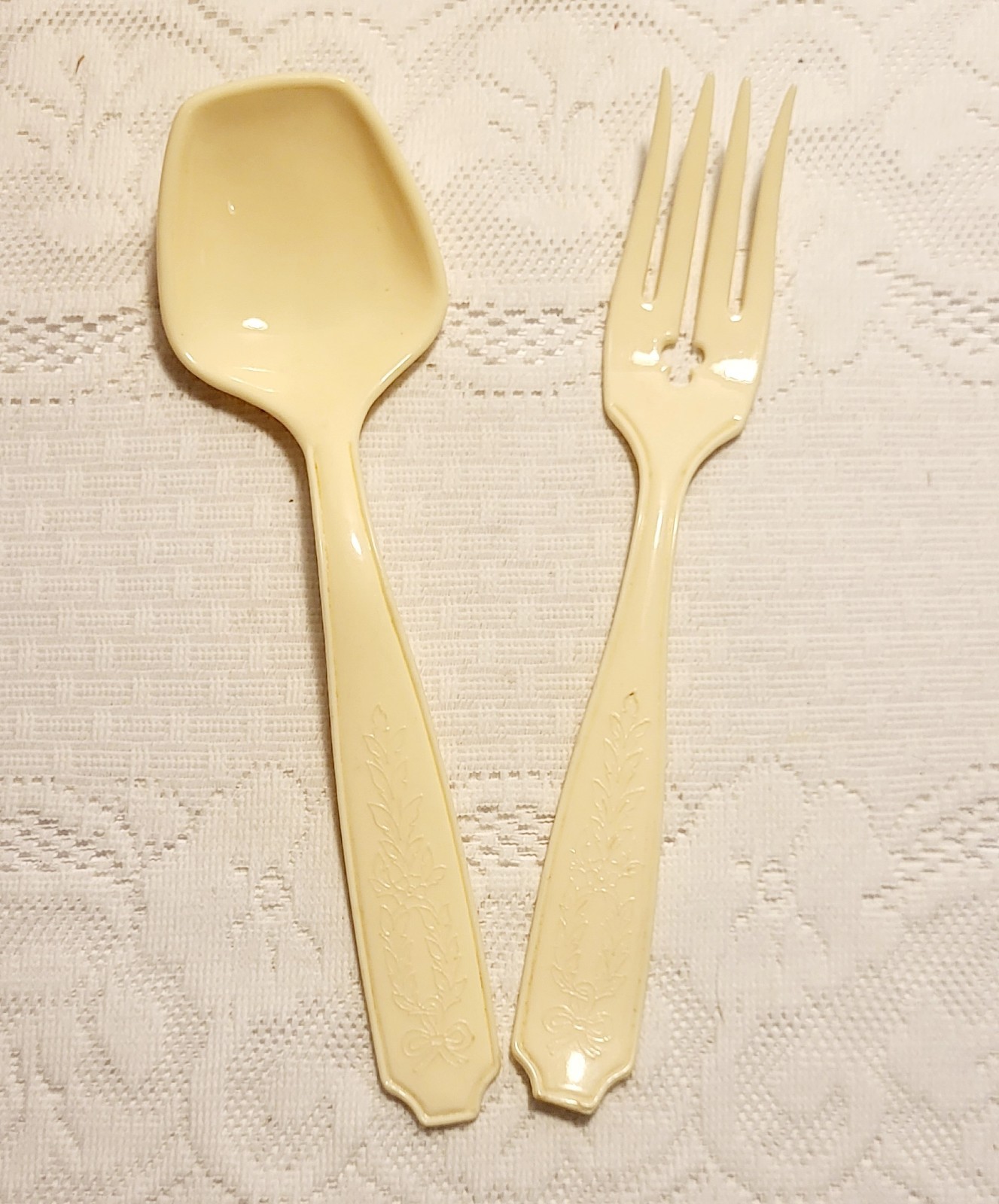 Vtg Plastic Serving Utensils Off White MCM