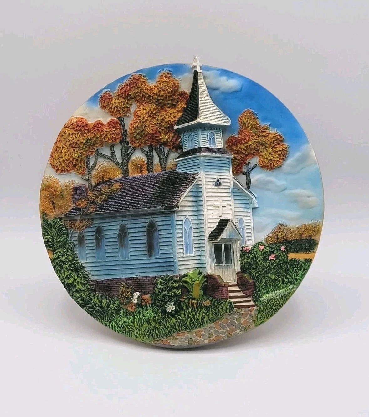 Vintage E.D.C 3D Church Plate/Plaque Fall Scene W/Easel Approx. 8 3/4