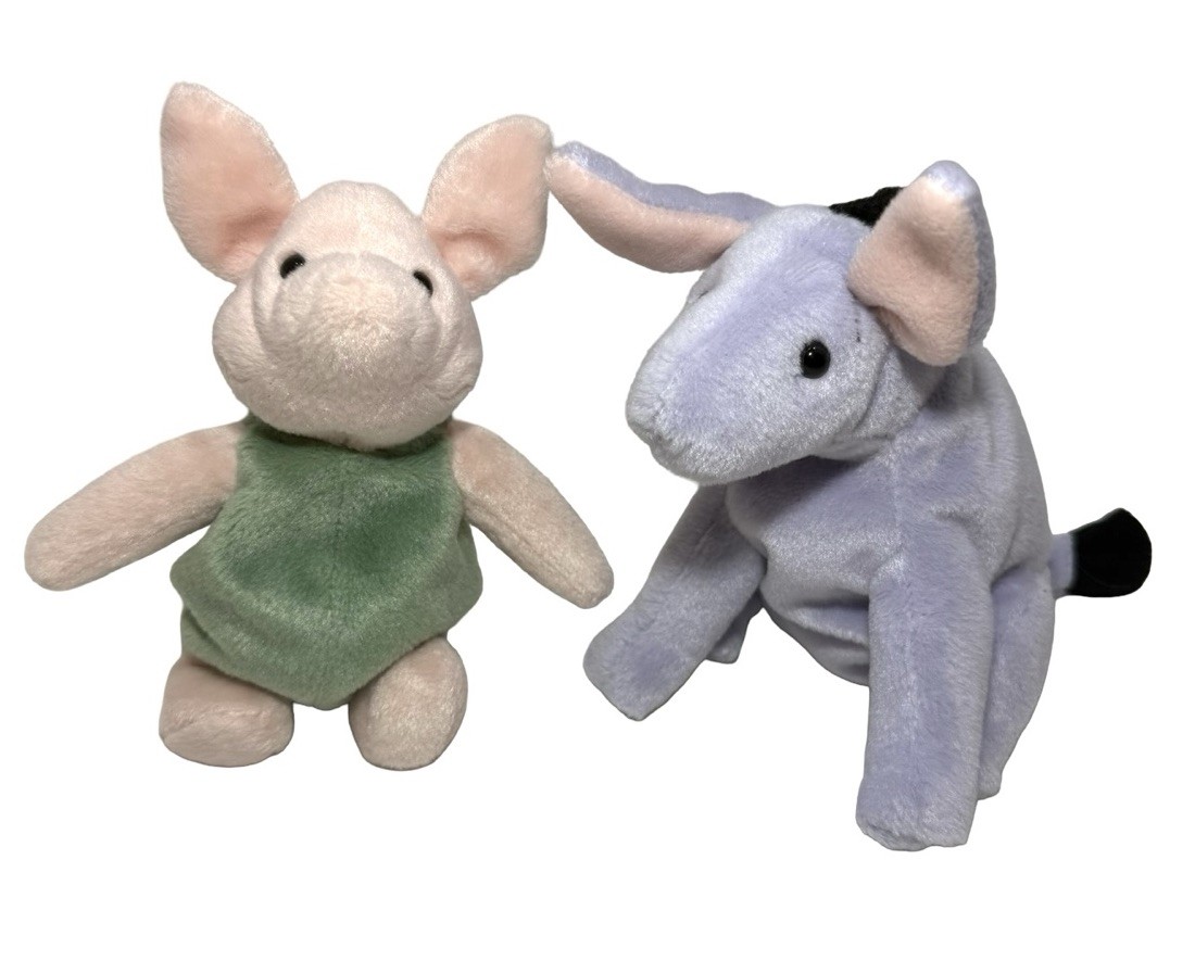 VTG Gund Classic Winnie The Pooh Lot 2 Piglet Eeyore Donkey Pig Beanie Plush 6\