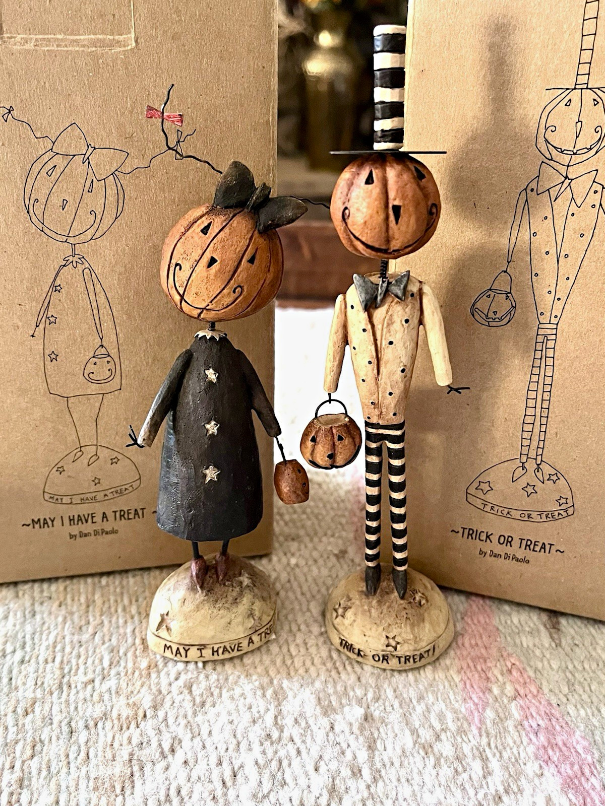VTG August Moon Moonbeams Hand Painted Pumpkin Figurines Set by Dan DiPaolo