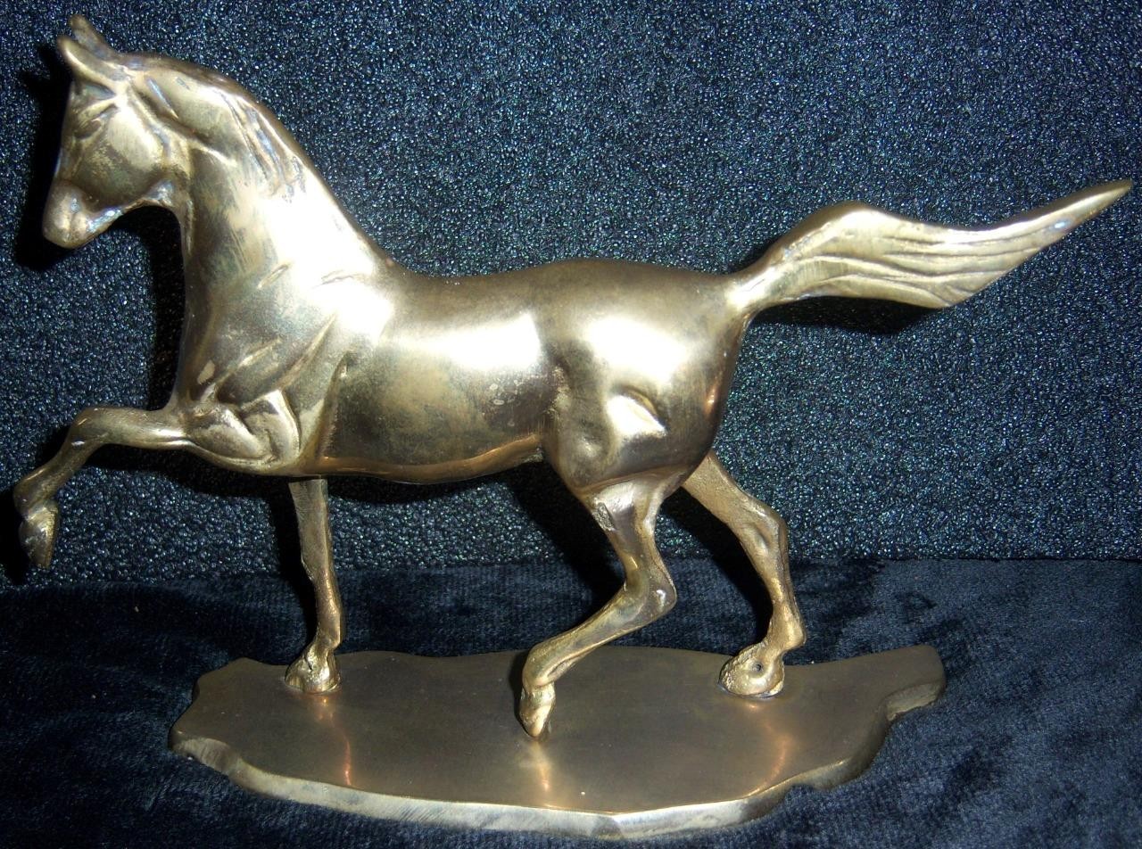 Vintage HORSE Statue - Cast Metal - Price N.J. Brassy Gold - Doorstop