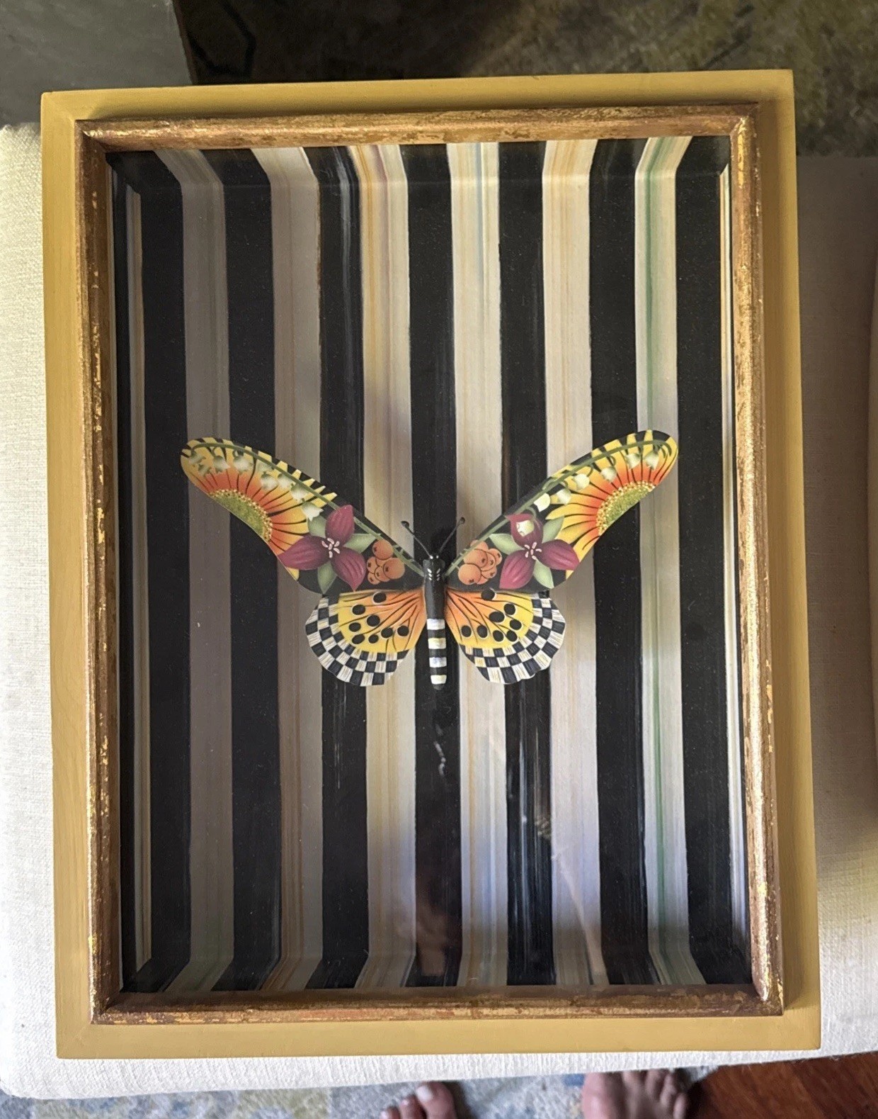 Mackenzie Childs Wall Art Framed Butterfly Shadow Box DiaORama 12x16 Not Used