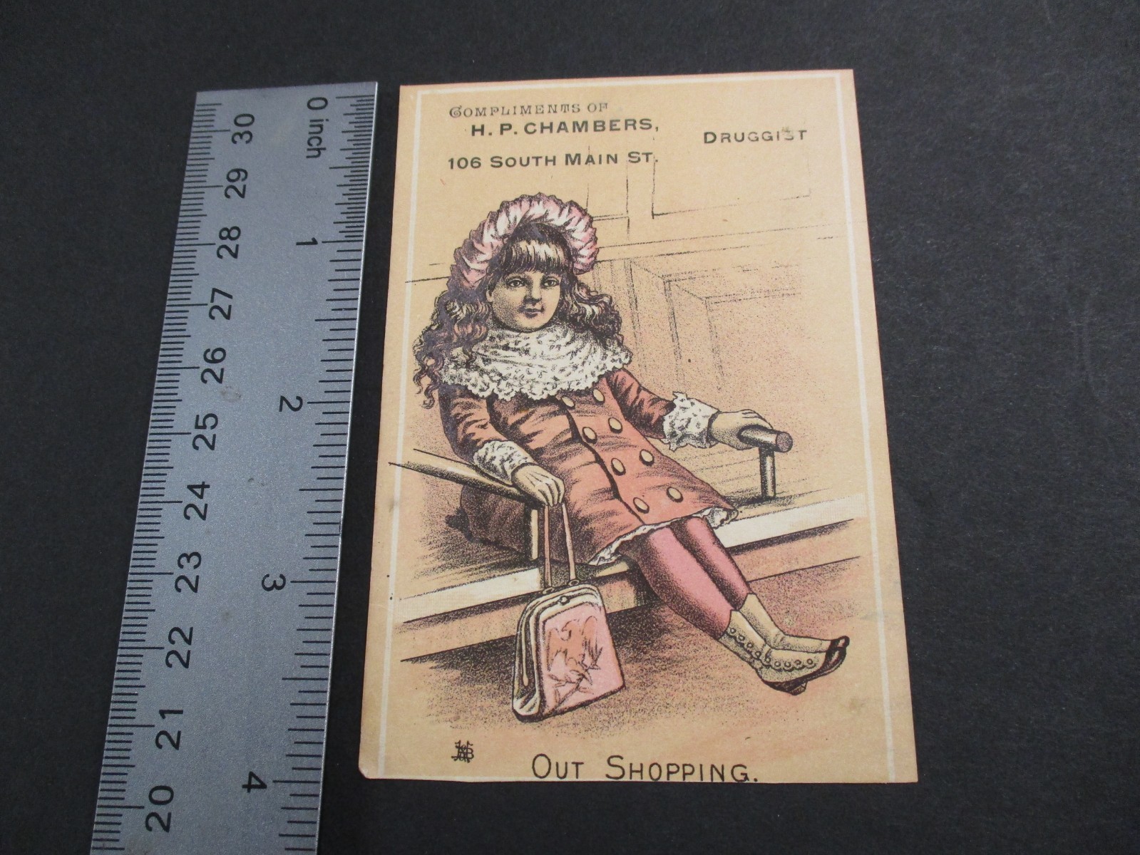 1880S TRADE CARD H.P. CHAMBERS DRUGGIST PHARMACIST ROCKFORD ILLINOIS