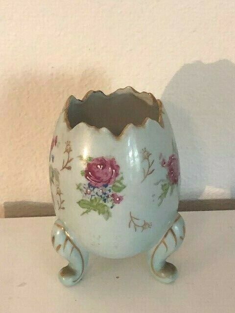 Napcoware Cracked Egg Vase Pink Blue with Gold Flowers Hand Painted
