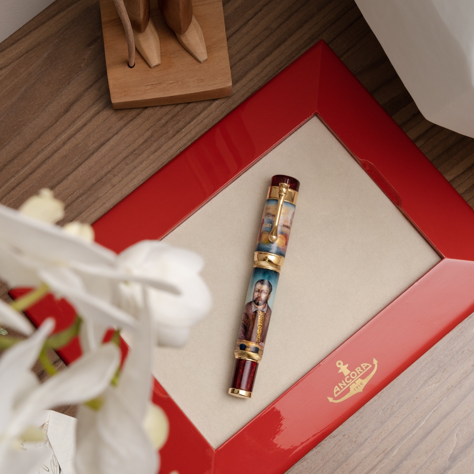 Ancora Medici Fountain Pen LE 5 Italian Bordo Acrylic 18K Gold Nib Trim