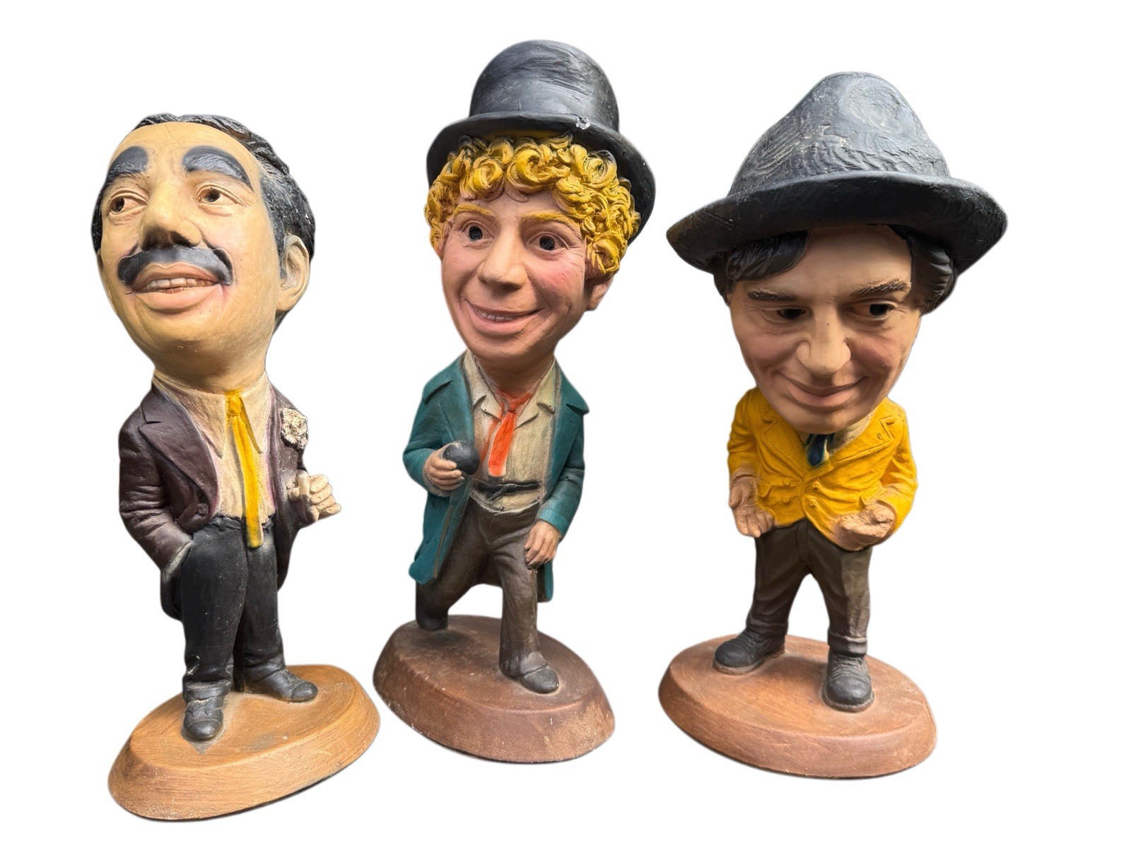 1973 Vintage Esco Chalk Ware Statue 3pc Lot Marx Brothers Chico, Harpo & Groucho