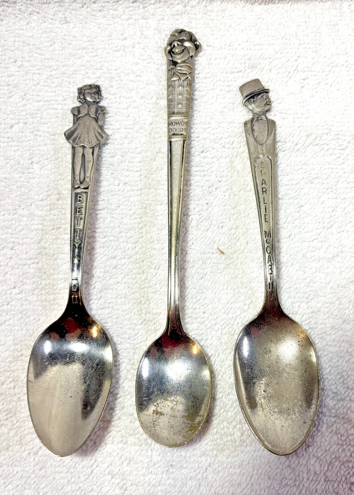 3 Vintage Comic Character Spoons, HOWDY  DOODY, CHARLIE McCARTHY AND BETTY LOU