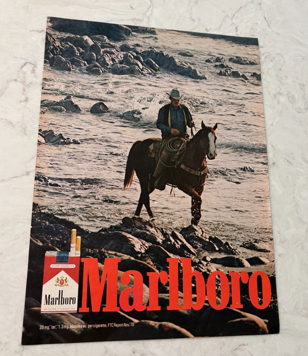 Vintage 1971 Magazine Marlboro Cigarettes Ad  Marlboro Man Smoking on Horseback
