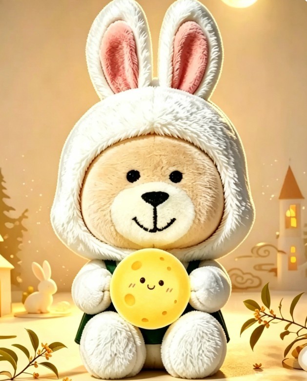 Starbucks 2026 China Cute Mid Autumn Rabbit Ear Plush Bear Keychain