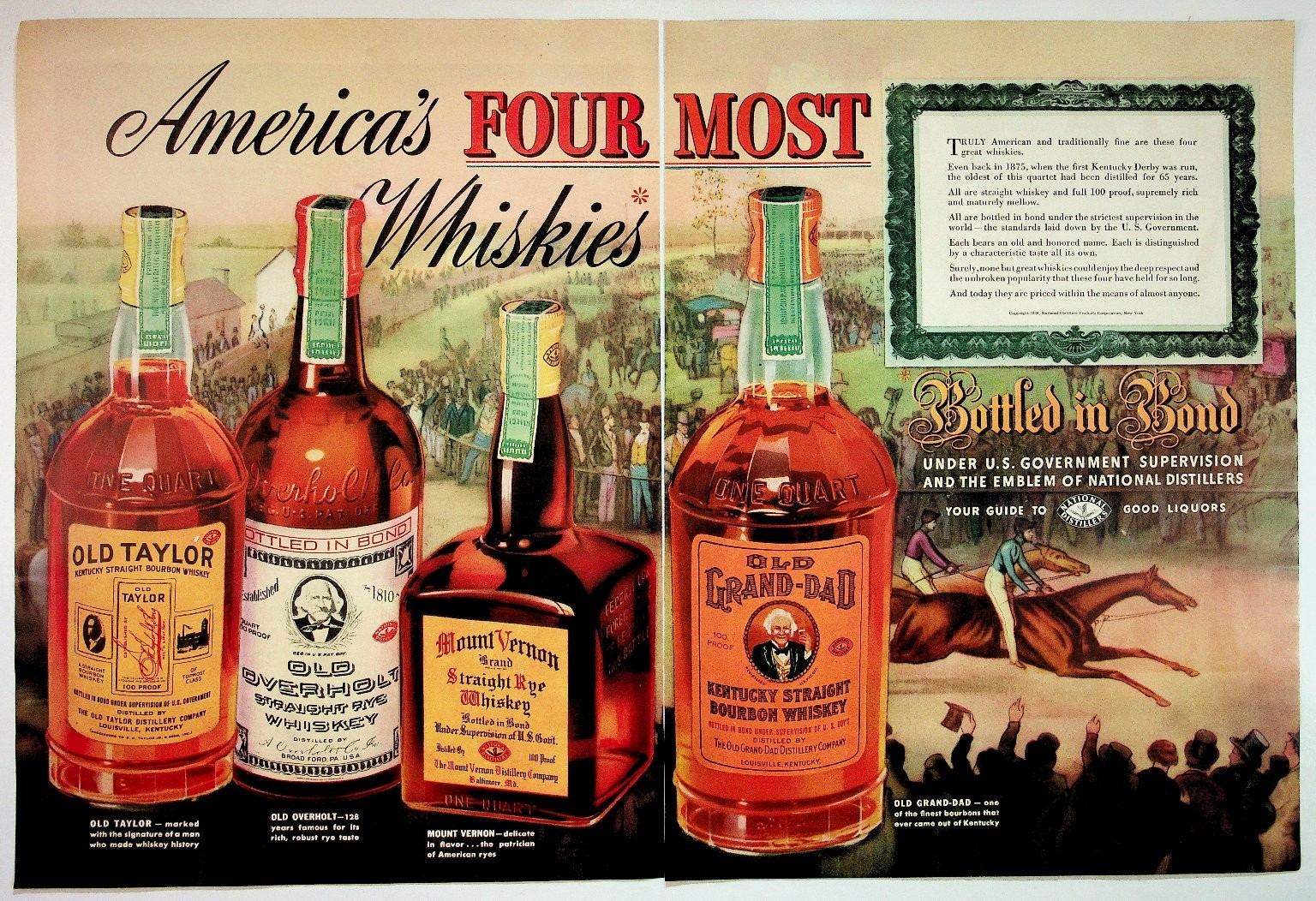 Vintage 1938 National Distillers Two Page Magazine Ad America\'s Four Most