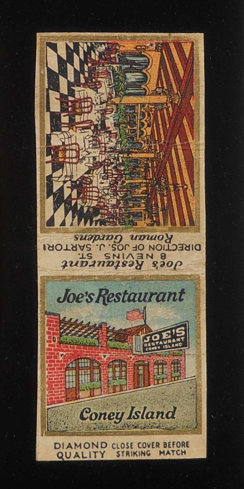 1930s DIAMOND QUALITY Joe's Restaurant Jos. J. Sartori Brooklyn Coney Island NY