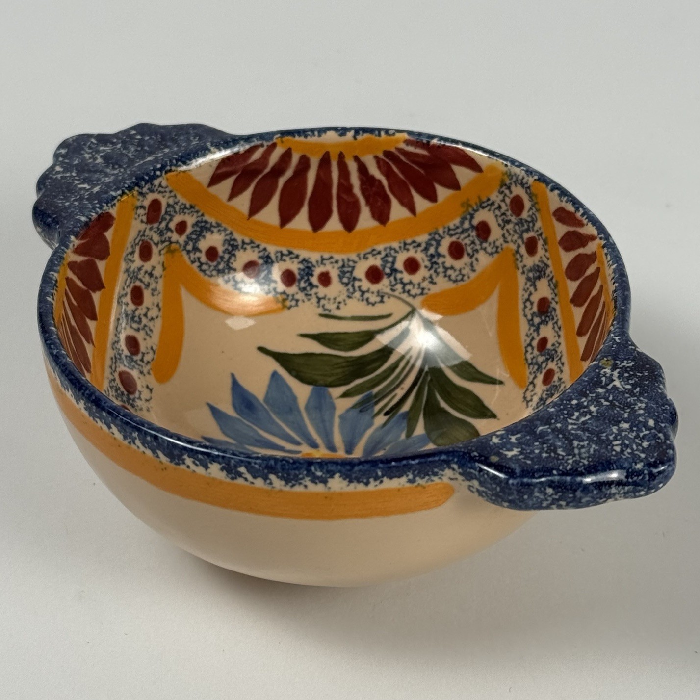Henriot Quimper France 4” Lug Sauce Bowl with Handles Signed by Artist VG
