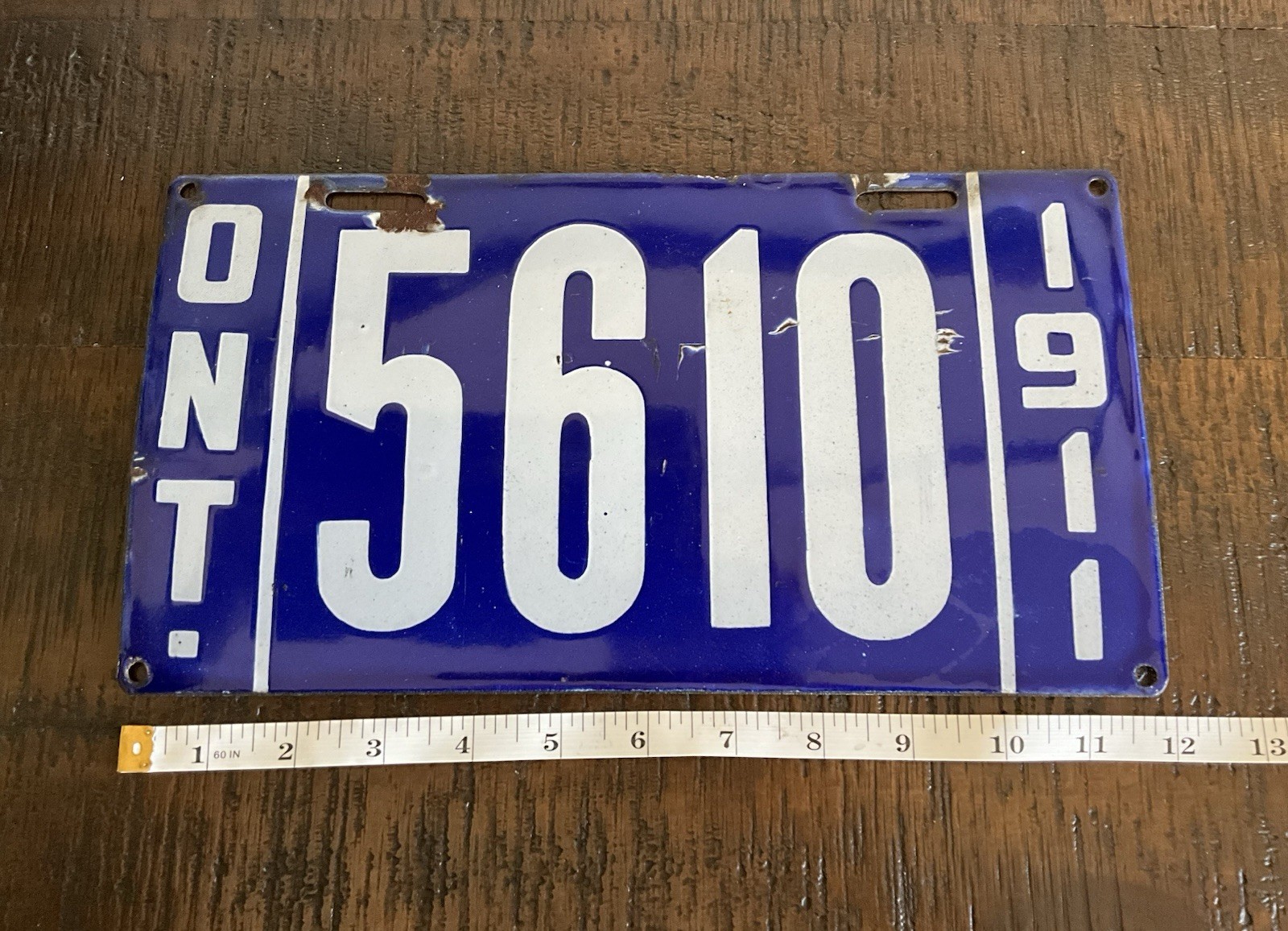 Rare Antique 1911 Ontario Porcelain License Plate #5610 Rare Antique 1911 Ontario Porcelain License Plate #5610