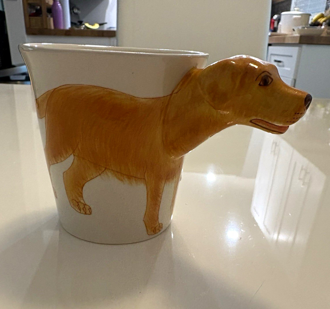 Handmade Hand Painted Golden Retriever Ceramic Mug with 3D Dog Handle