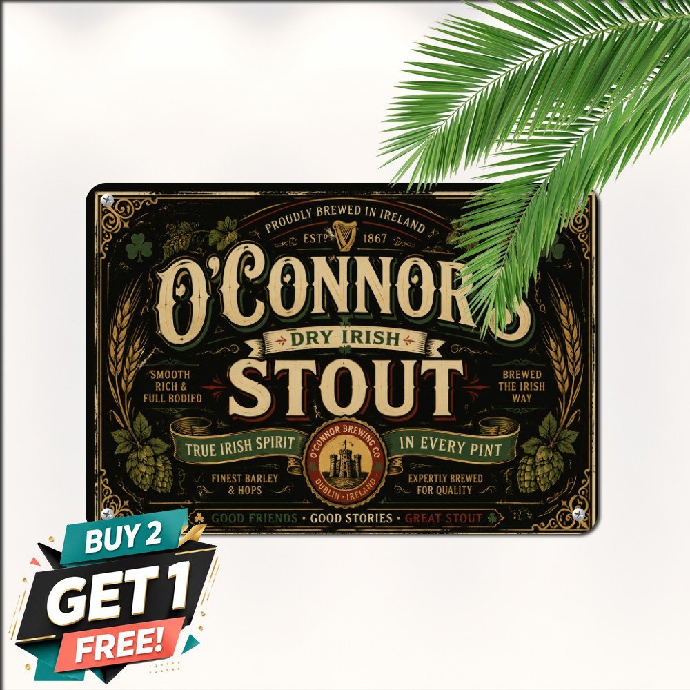 Authentic Irish Stout Beer Draft Pub Saloon Decor Metal Plaque Tin Sign