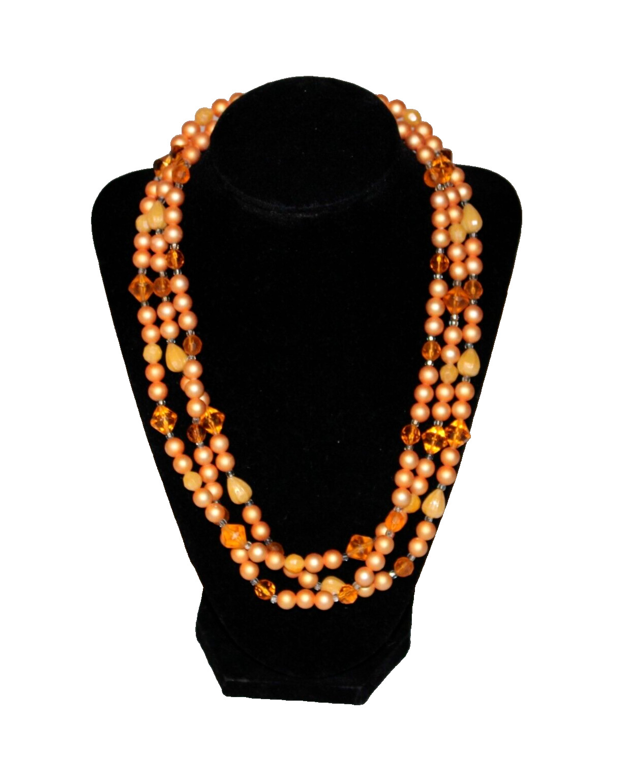 VTG Multi-Strand Orange Beaded Necklace Costume Jewelry Tangerine