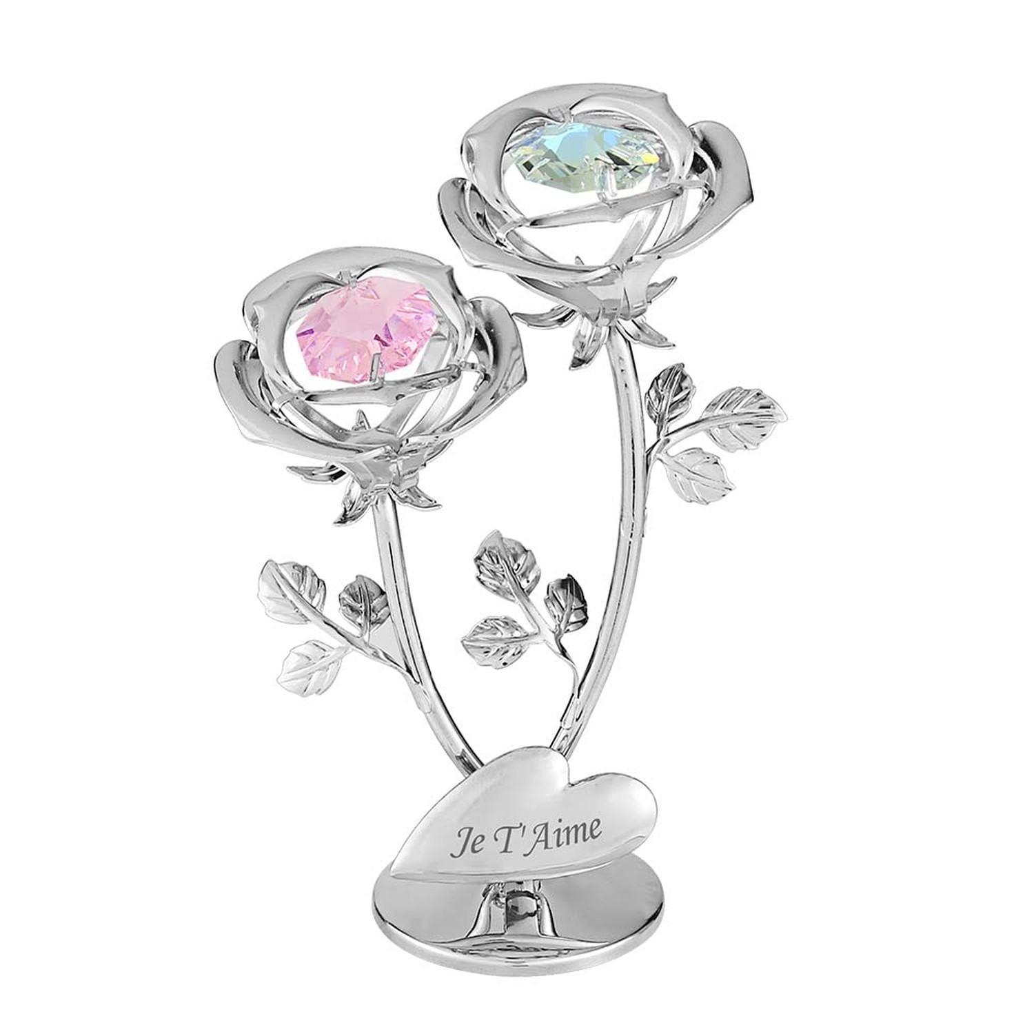 Crystocraft Crystal Roses Figurine, Chrome Plated Crystal Double Rose Flower ...