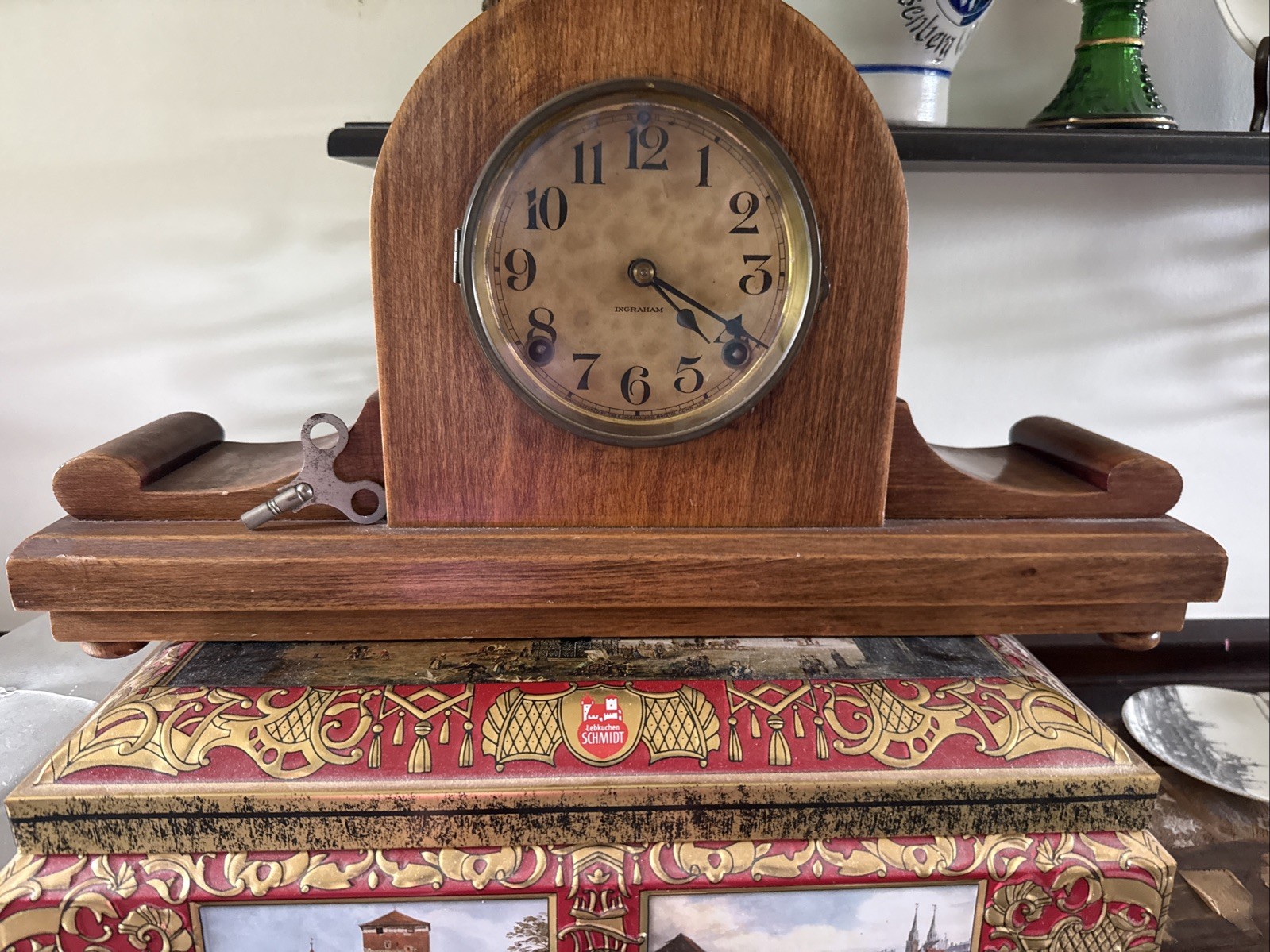 Working Antique 1920's Ingraham Mechanical Mantle Tambour Clock 8 Day Runs