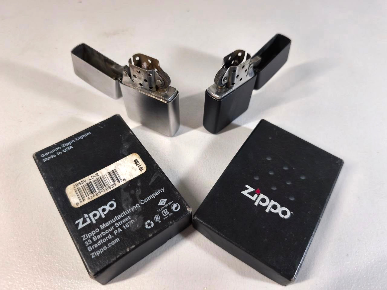 Lot of 2 Genuine Zippy Lighters w/ Boxes - Brushed Chrome & 20839 \