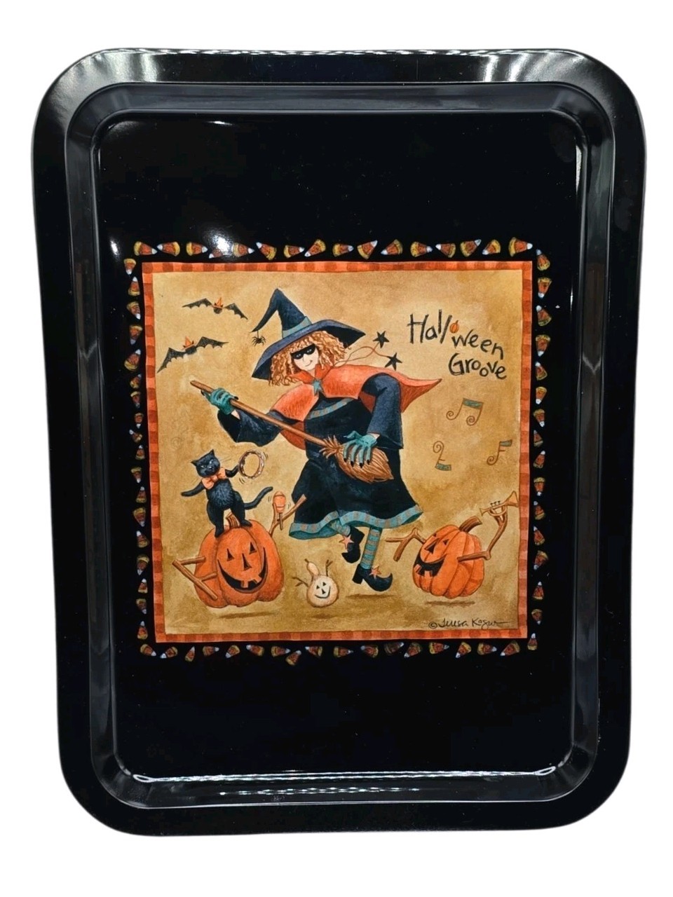 Teresa Kogut Primitive Halloween Serving Tray Tin Metal Witch Black Cat 16” NWT
