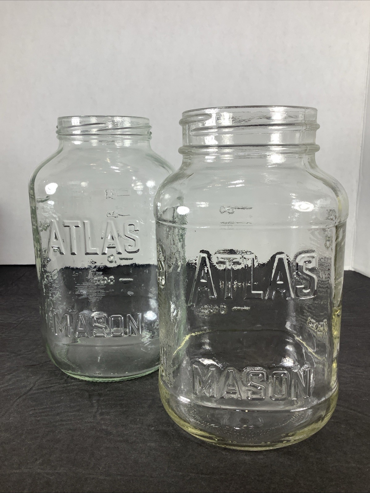 Set Of 2~Hazel Atlas Mason Embossed Glass Square Shaped Glass Jars~24oz