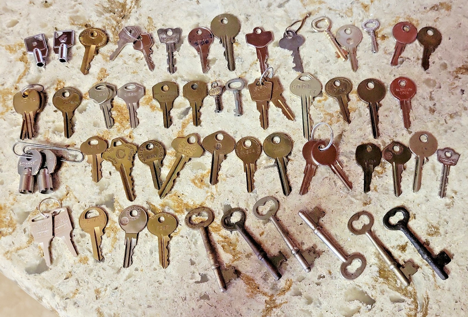 Mixed LOT of 55 Antique and Vintage Metal Keys Skeleton Doors Cabinets ETC - VG