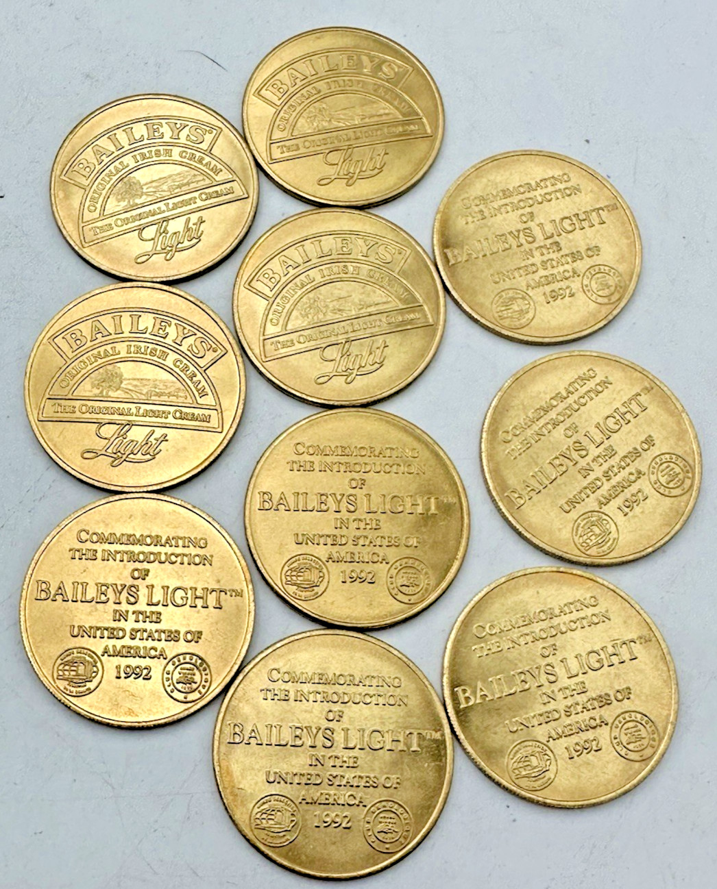 1992 Bailey\'s Light Commemorative Promo Token Coins Lot 10 Vtg USA Introduction