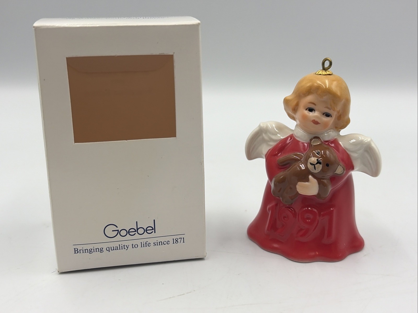 1991 Goebel 16th Edition Angel Bell Annual Christmas Tree Ornament Red & Box
