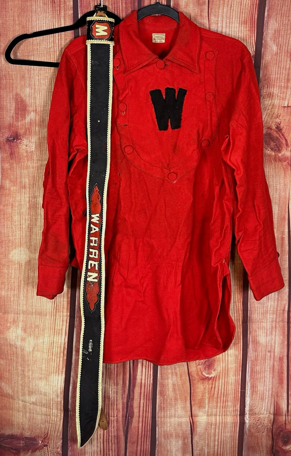 Antique Pre-1947 Cairns & Bro Wool Fire Jacket & Leather Warren Parade Belt Set