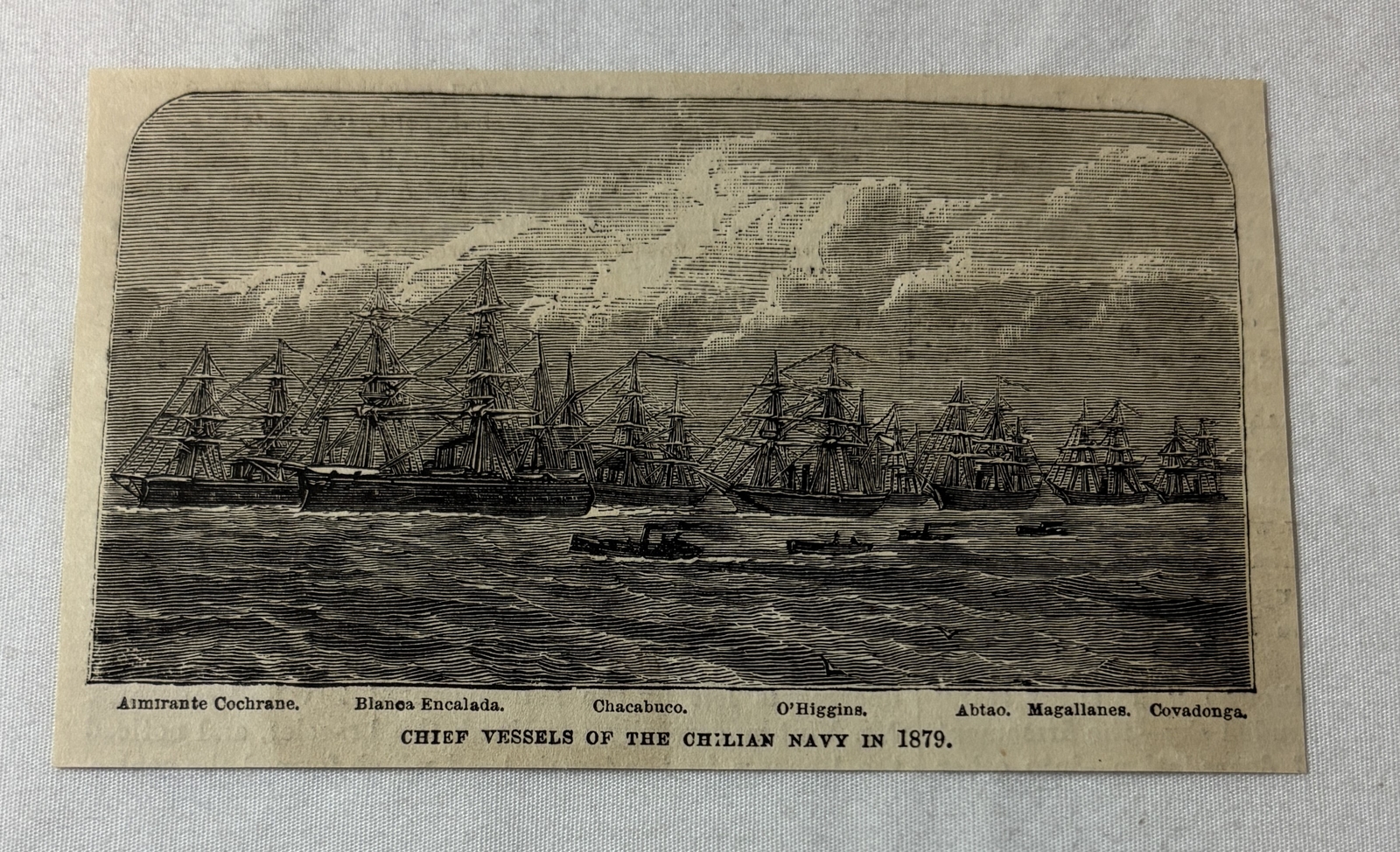 1881 magazine engraving~ VESSELS OF THE CHILEAN NAVY Chile