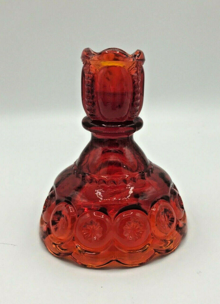 Vintage LE Smith Moon & Star Amberina Glass Candle Stick Holder 4.75 Inches Tall