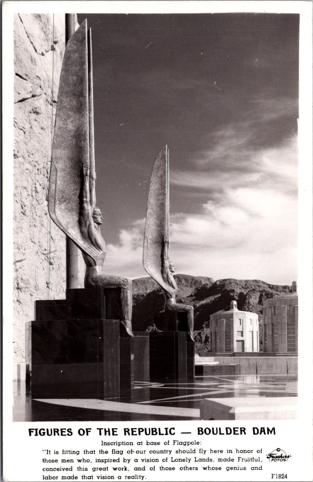 Vintage RPPC Boulder Dam Figures of the Republic Frashers Art Deco 1930s