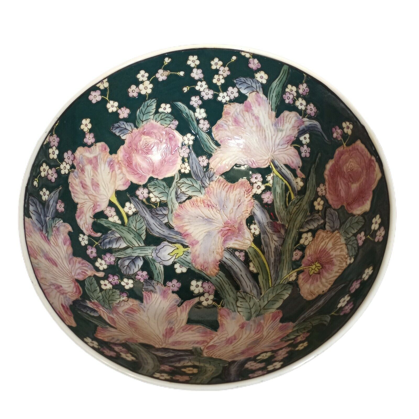 Vtg Porcelain Macau Style Asian Hand Painted Floral Petunia Decorative Bowl