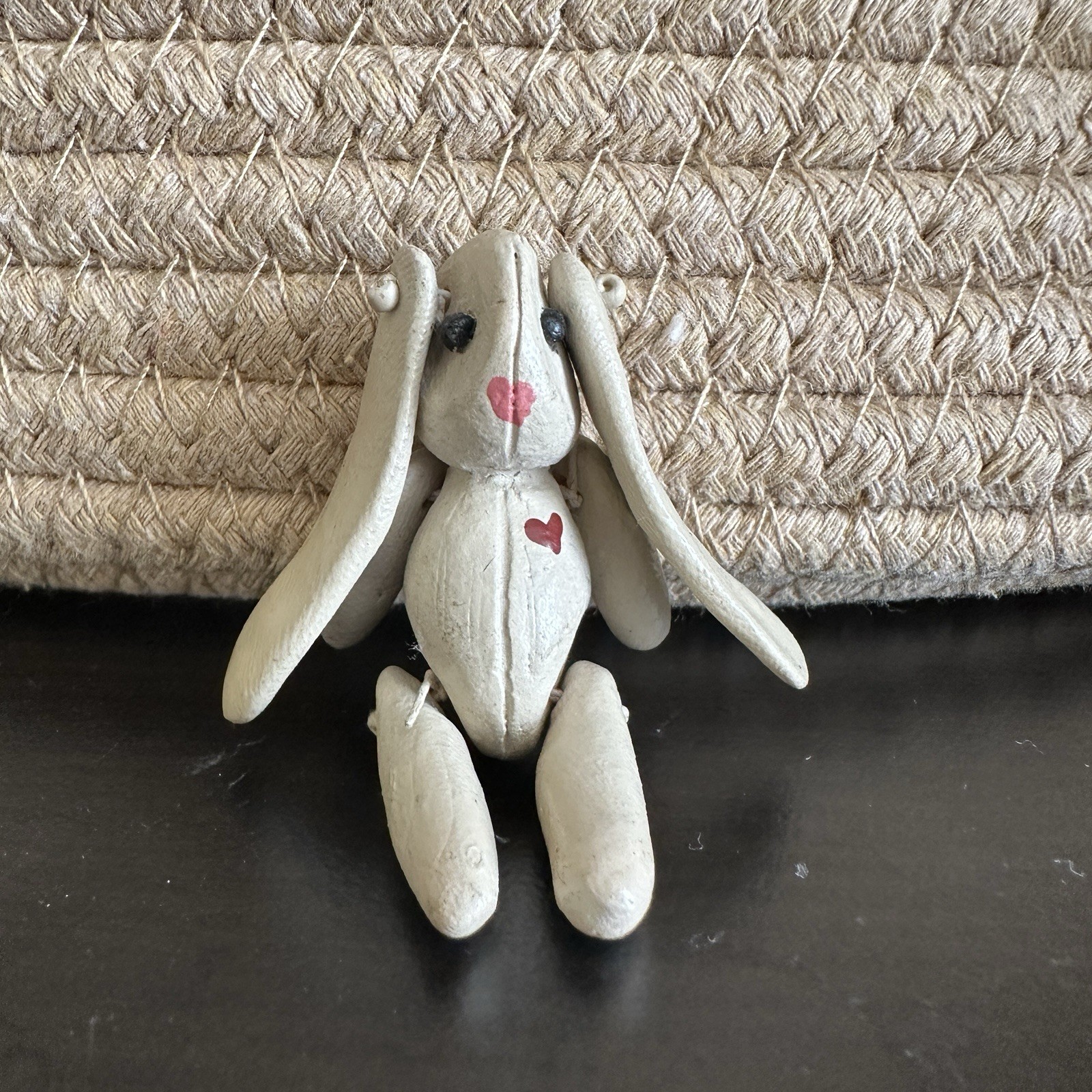 Miniature Jointed Bunny Rabbit Small Sitter Heart On Chest