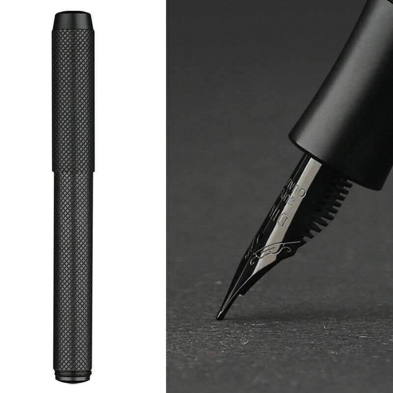 MAJOHN Metal Brass Fountain Pen Titanium Black F/EF/EF Bent Nib Ink Pen Writting