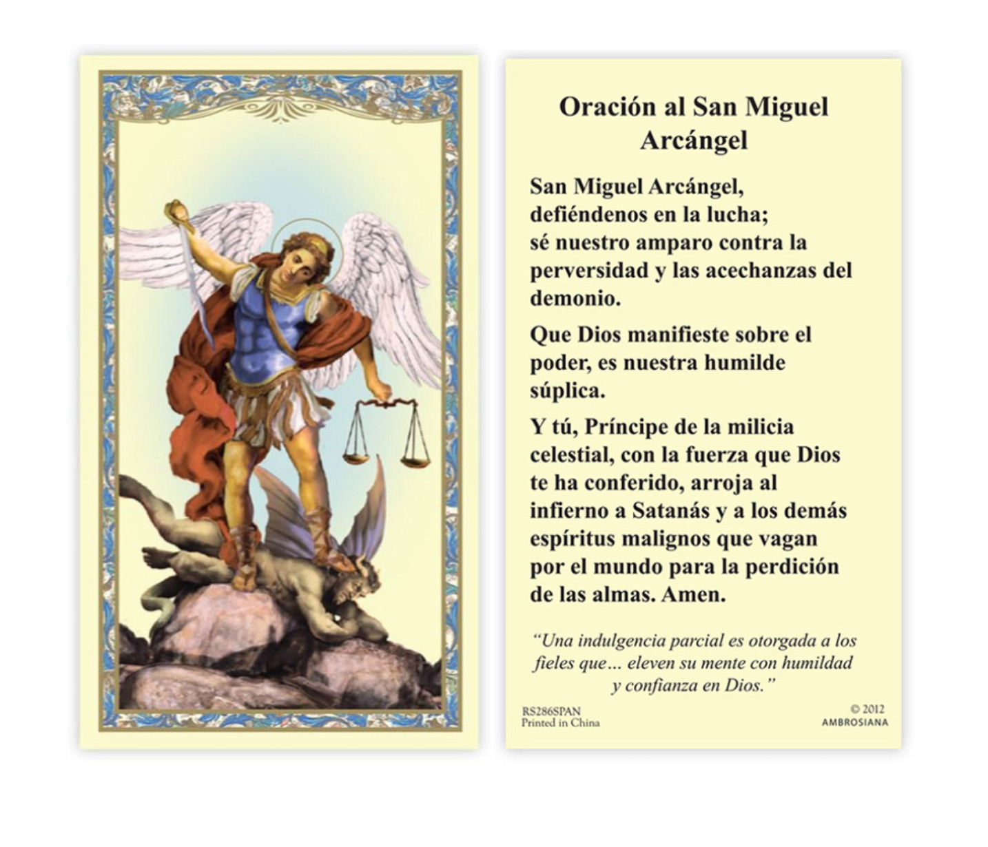 (2 copias) Español San Miguel Arcángel Oración St Michael Prayer Card SPANISH
