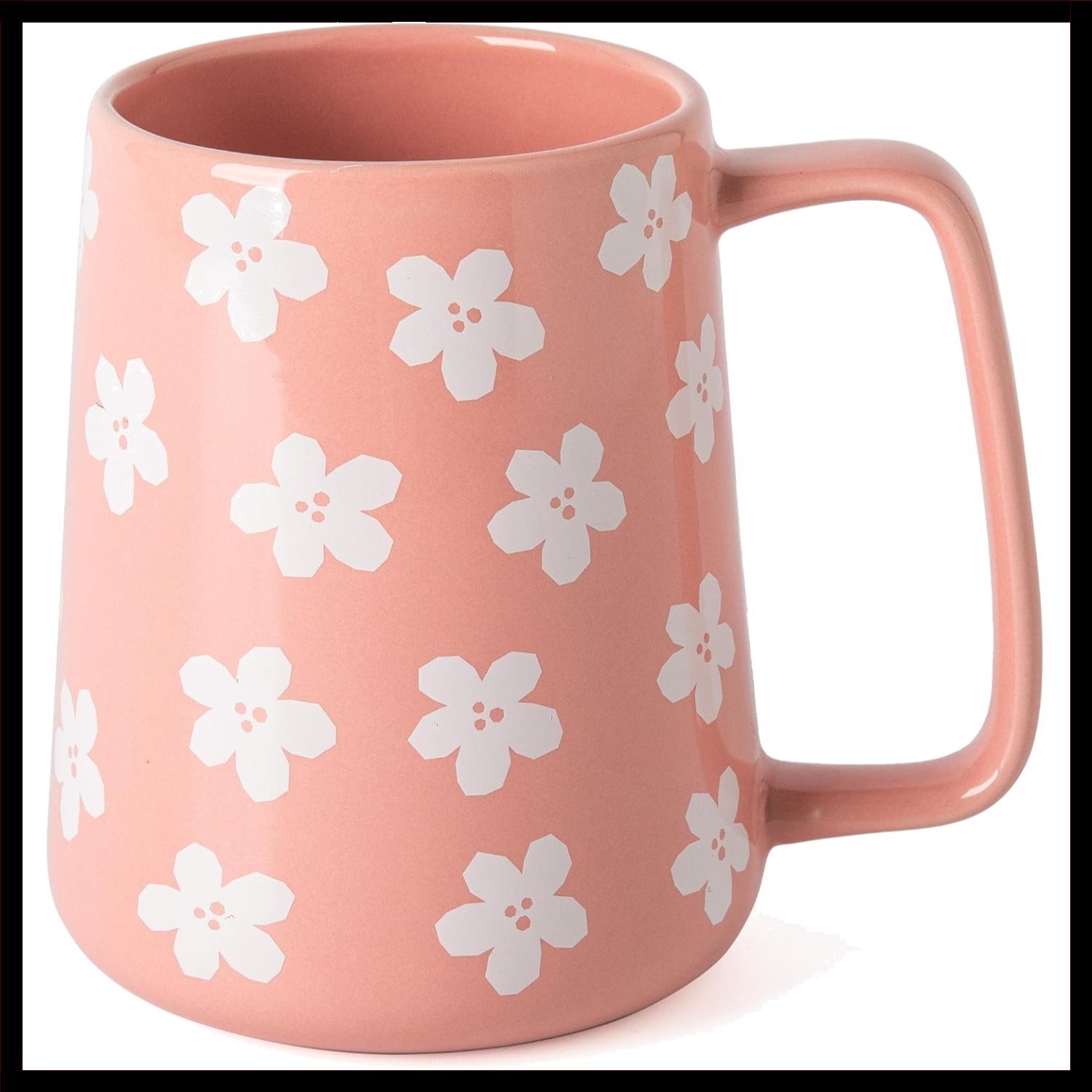 Massive 24oz Ceramic Coffee Mug with 3D Floral Design - Pink Elegance