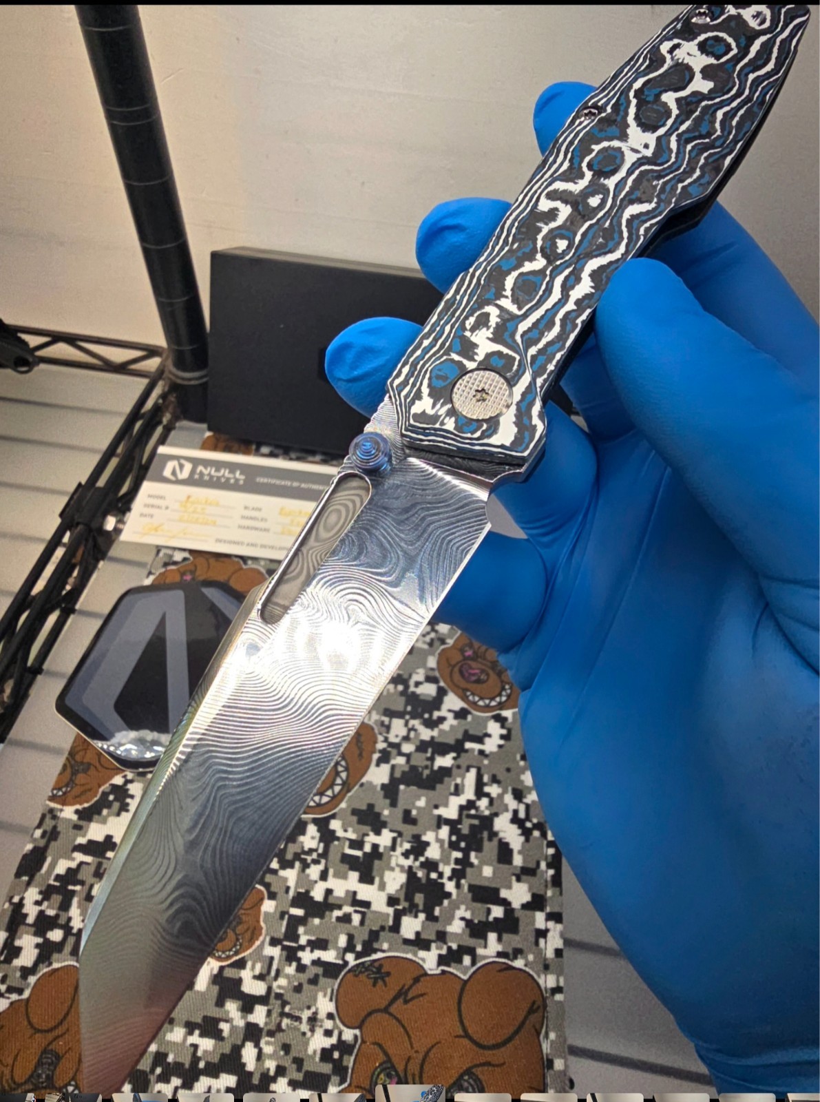big sale Null Knives 'Raikou' w/ Camo Carbon & Damasteel Blade #14 of 25 total big sale Null Knives 'Raikou' w/ Camo Carbon & Damasteel Blade #14 of 25 total