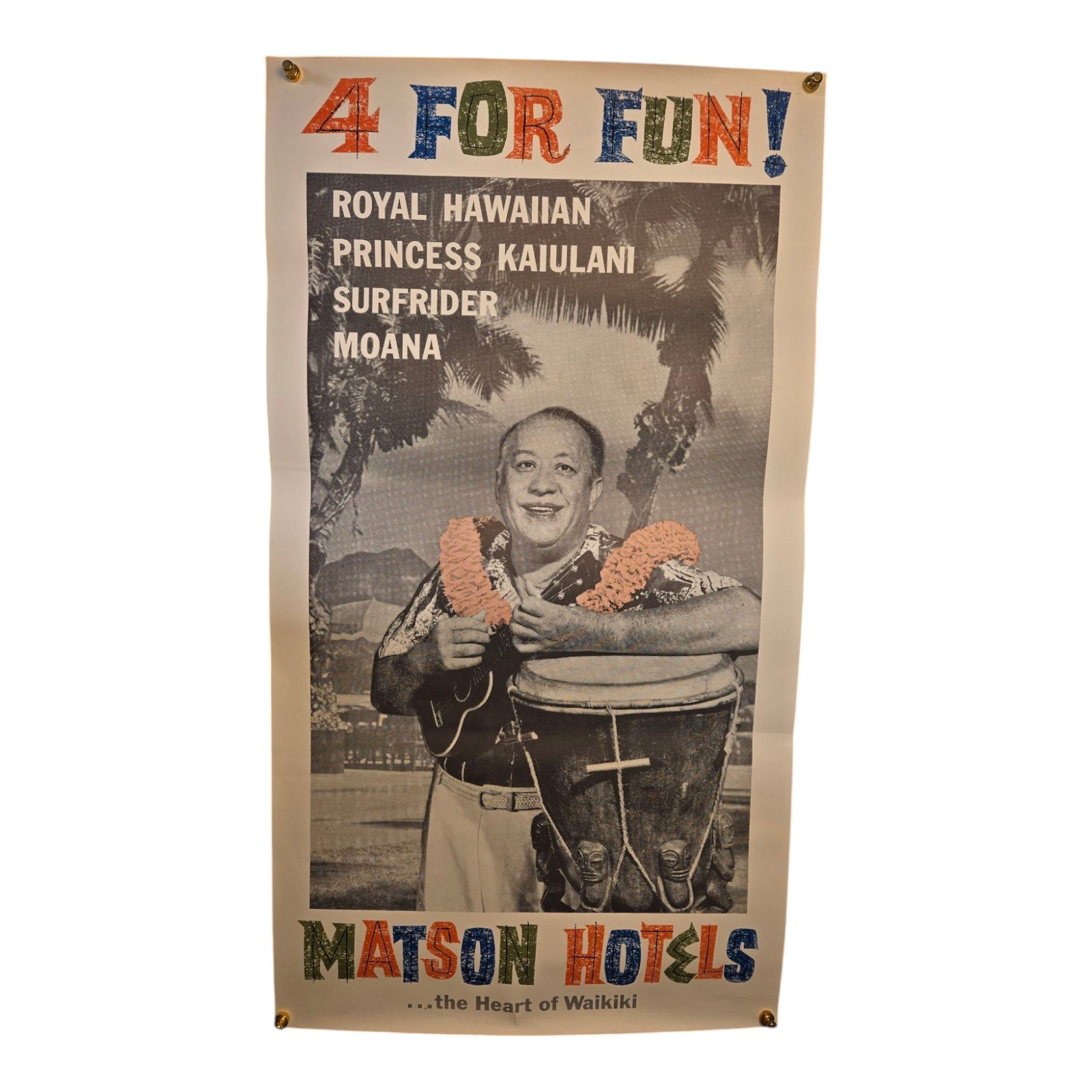 Rare Vtg Matson Hotels Heart Of Waikiki Royal Hawaiian Surfrider 4 For Fun Moana