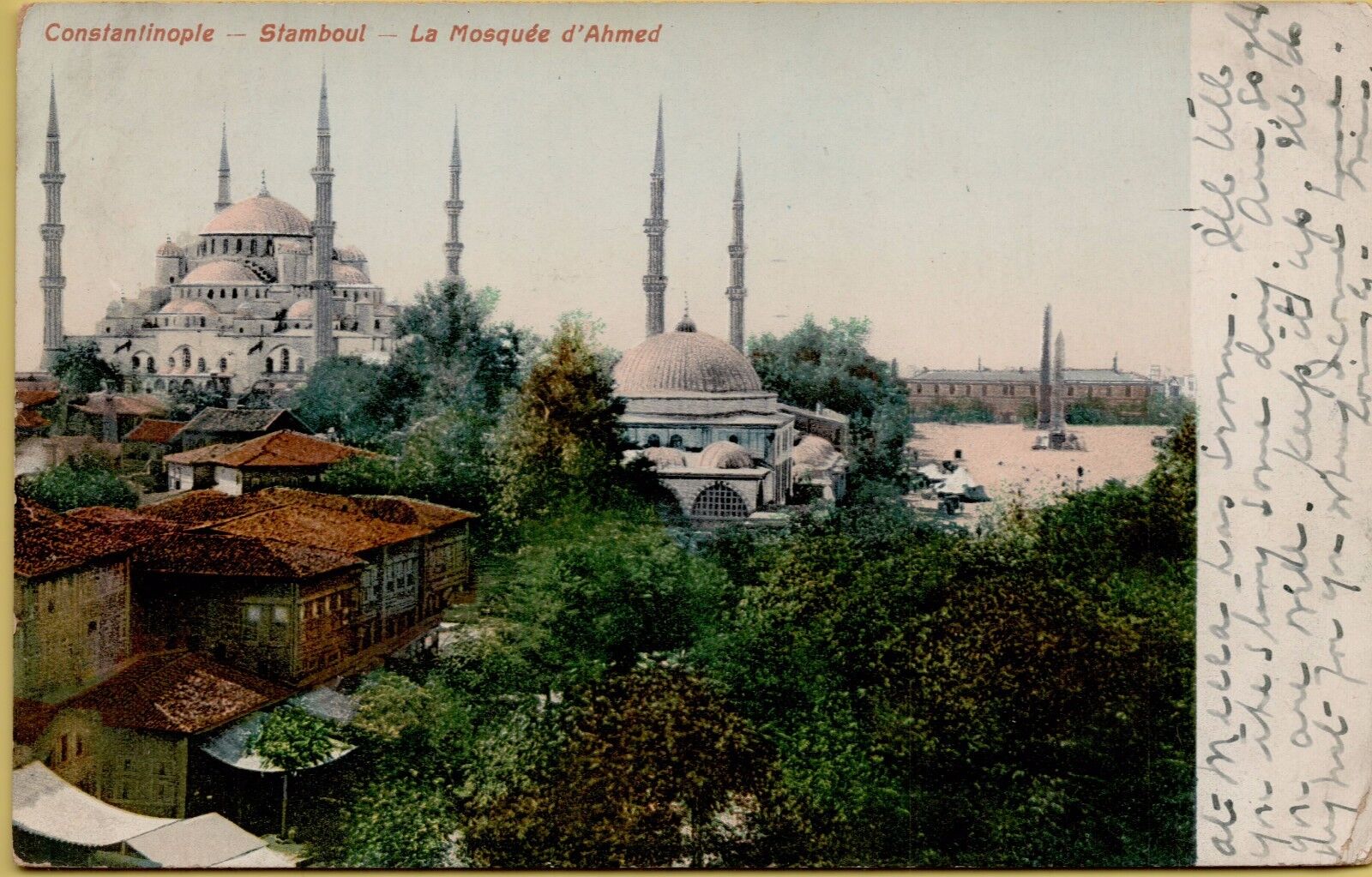 1909 Constantinople La Mosquee d'Ahmed Islam Mosque Posted Stamp USA Postcard A6