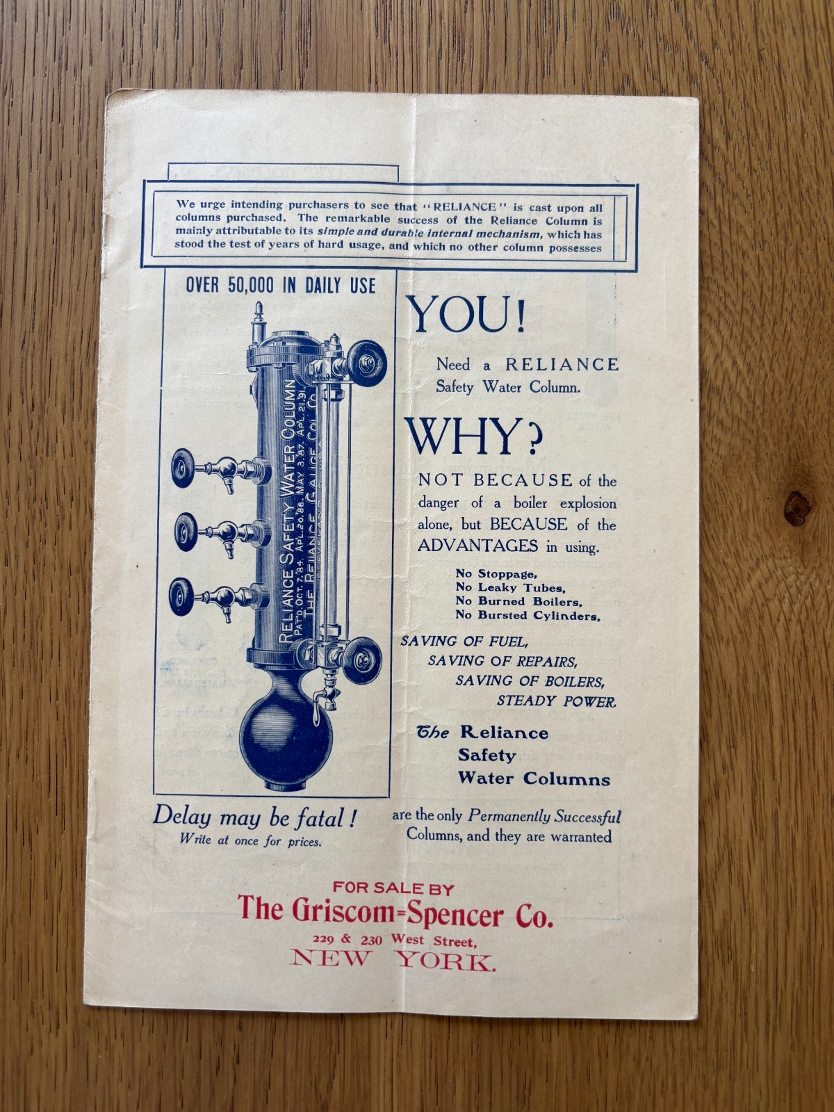 c1905 ADVERTISING BOOKLET RELIANCE SAFETY WATER COLUMNS RELIANCE GAUGE CLEVELAND