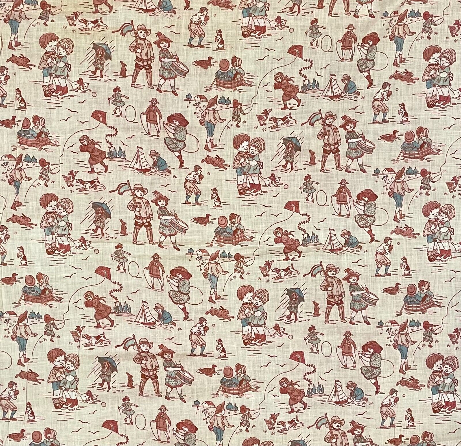 Antique 1880  French Child's Play Fabric